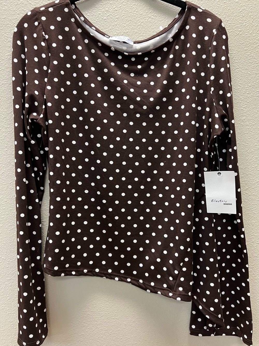 Electric Behaviour - XL- NEW/TAGS  Brown Polka Dot Long-Sleeve Tee